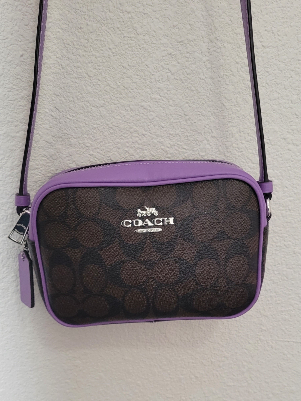 Coach Signature Canvas Crossbody Bag in Purple Trim